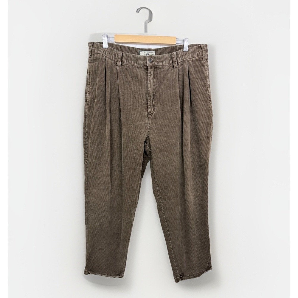 North Bay‎ Corduroy Pants Mens 40x32 Brown Excellent Pleated Cotton Trousers